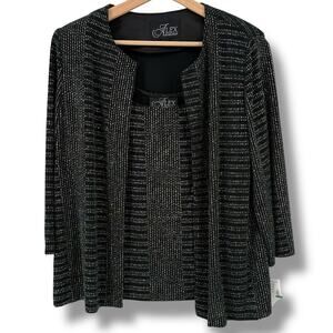 Alex Evenings 2-piece Jacket Tank Shell Glitter Stripe Shirt Set Size Small